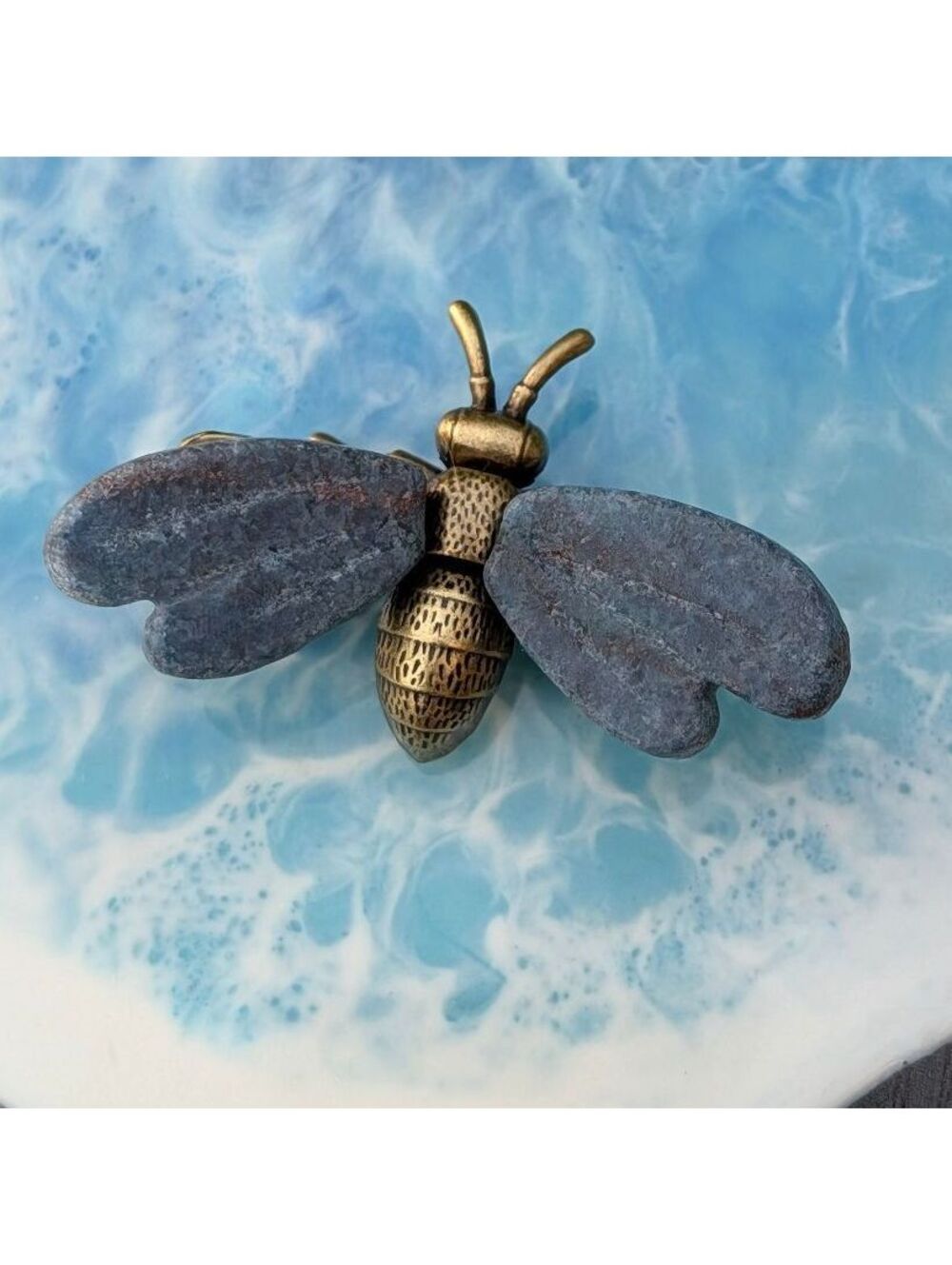 UV Reactive Ruby Bee, Brass Body Crystal Carving, 2.25" Wingspan